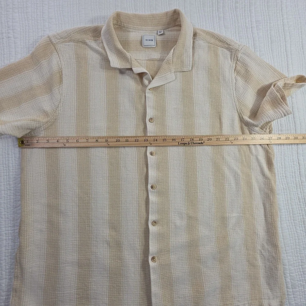 ROWM Open Weave Cotton Shirt Men's 3XT Tan Short Sleeve Button Up Vactionwear